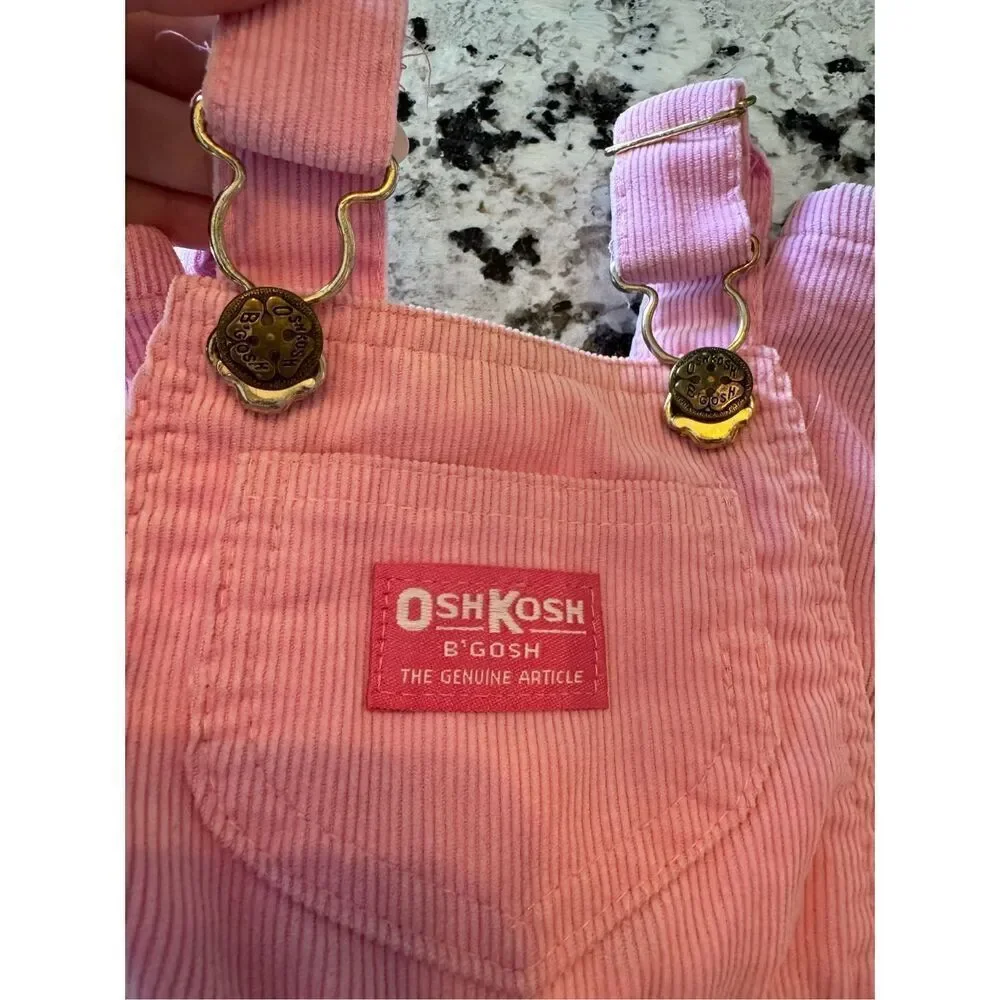 Oshkosh B’gosh Vintage Pink Corduroy Overalls Vestbak Cotton Blend 12 Months